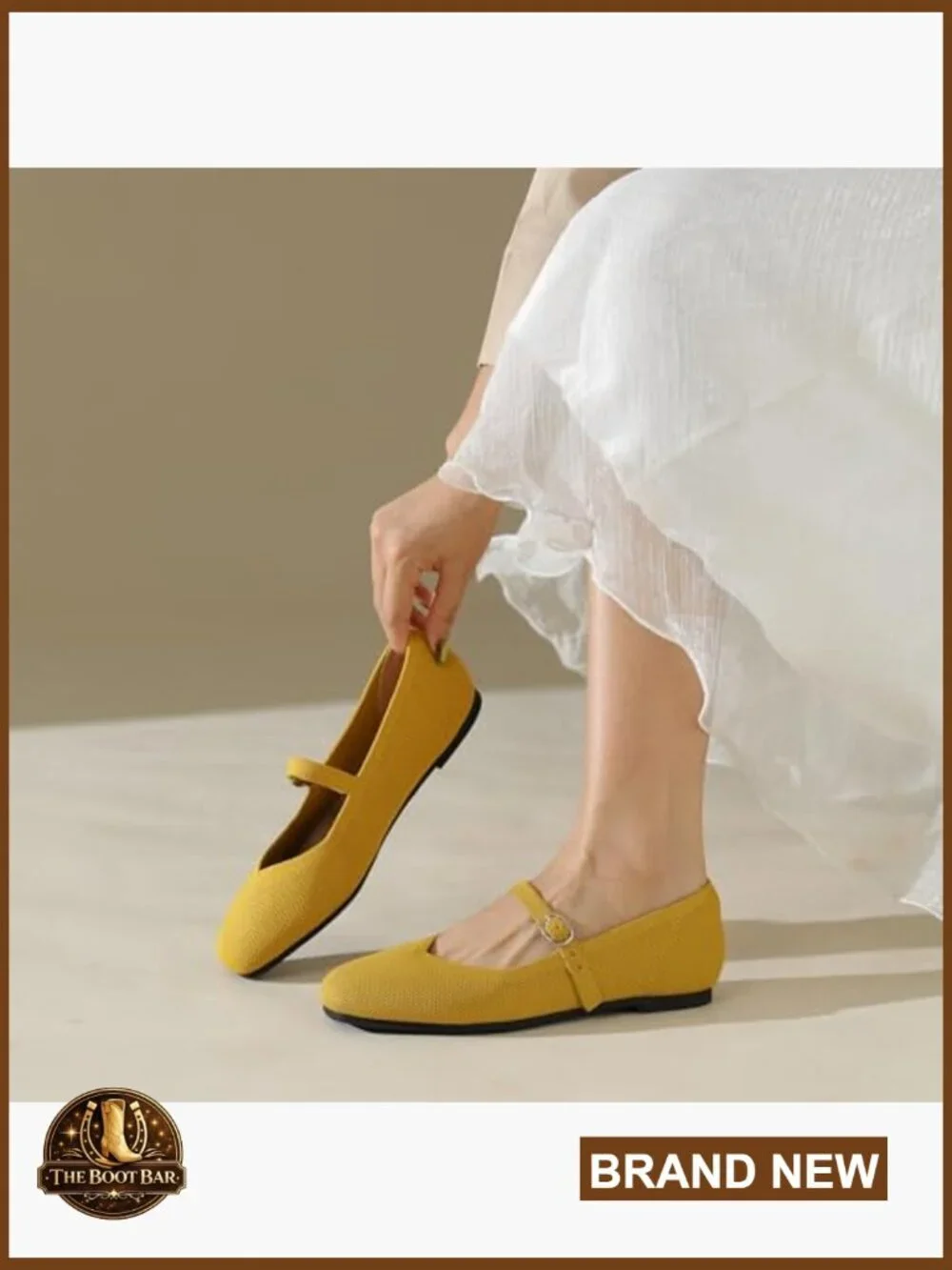 Women's Square Toe Knit Ballet Flats with Adjustable Ankle Strap